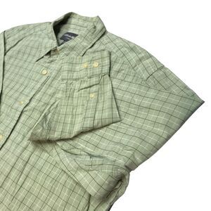 Eddie Bauer Men Lg Tall Green striped Button Casual dress long sleeve shirt‎